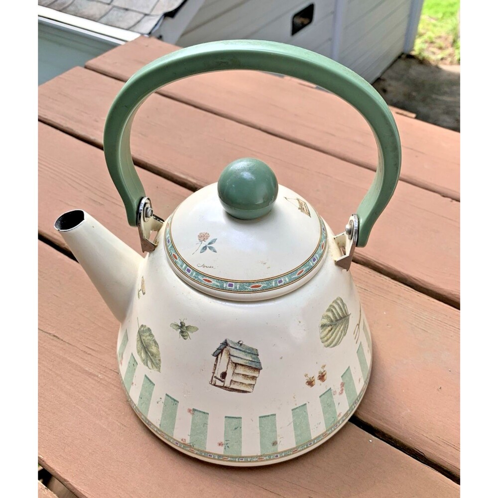 Pfaltzgraff Naturewood Garden Enamelware Teapot Kettle w/ Lid Farmhouse VTG